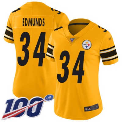 Nike Pittsburgh Steelers #34 Terrell Edmunds Gold Women's Stitched NFL Limited Inverted Legend 100th Season Jersey